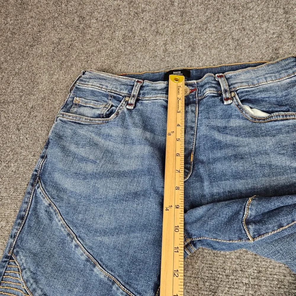True Religion Rocco Moto Relaxed Skinny Jeans Mens 34 Blue Biker Denim Pants
